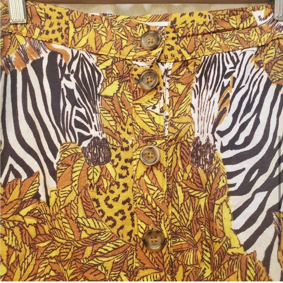 Maeve Zebra Print Safari Button Front Midi Skirt Side Slits - Picture 4 of 6